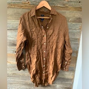 NWT Gap Weekend Linen Tunic Shirt - Brown Button Up